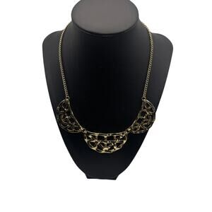 Matte Gold Tone Lattice Geometric Scalloped Linked Statement Chain Necklace